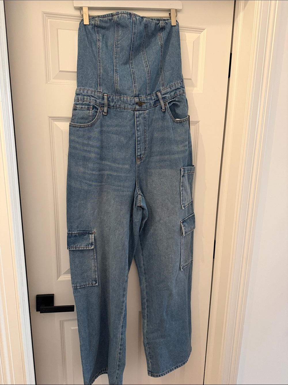 Wild Fable Light Blue Denim Strapless Cargo Jumpsuit